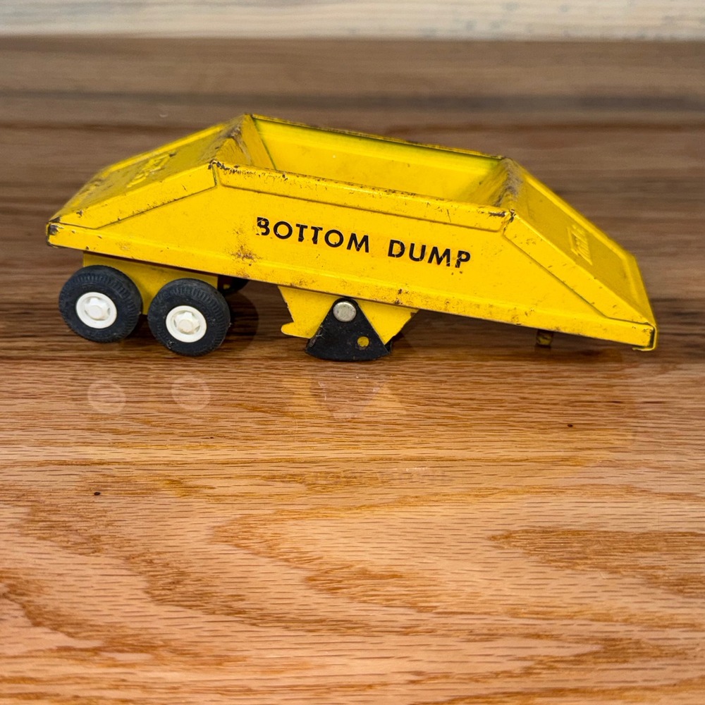 Vintage Tonka Bottom Dump Trailer Pressed Steel Yellow Toy Truck Attachment